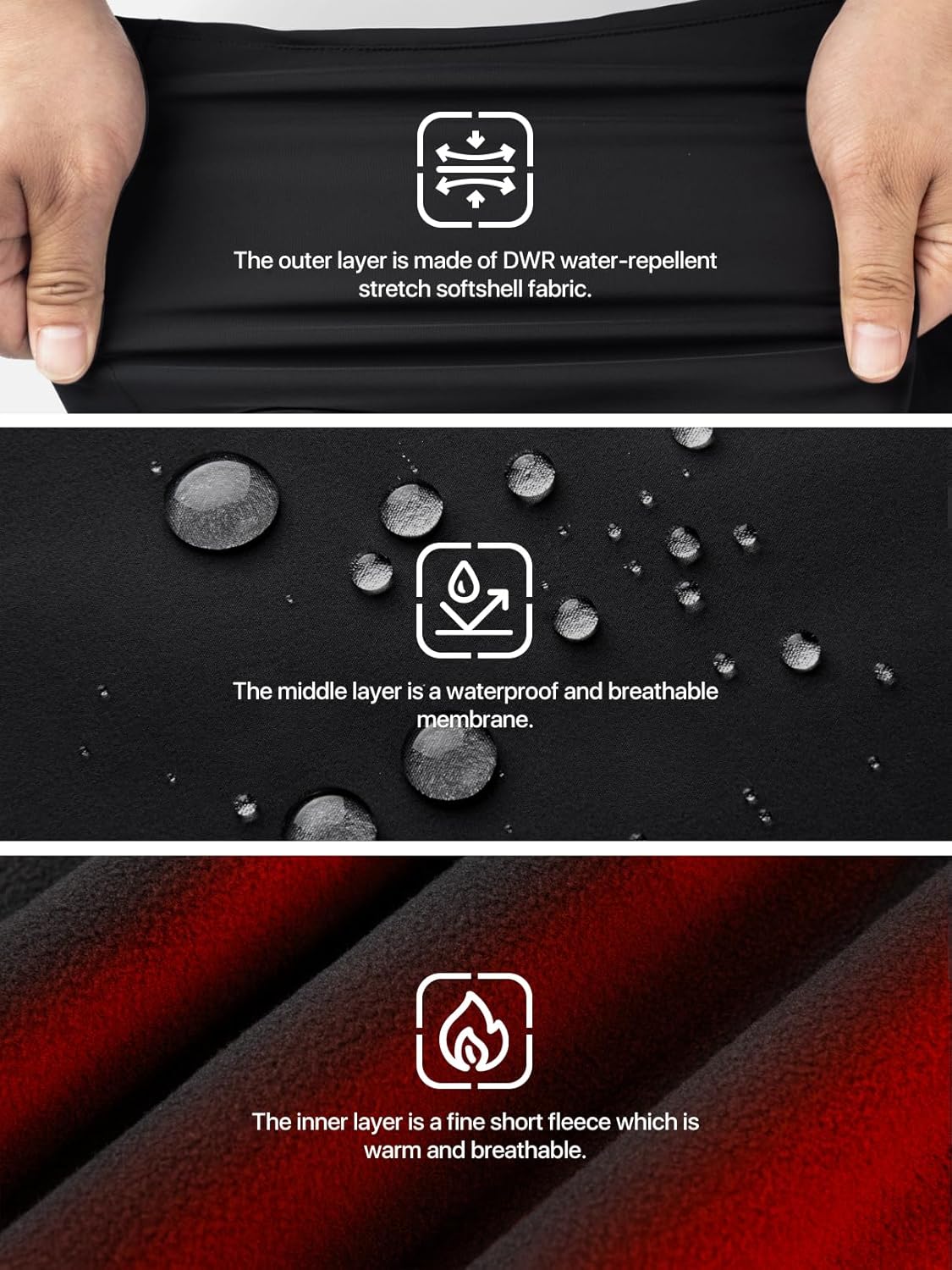 Men's Snow Ski Softshell Pants Thermal Fleece Lined Windproof Water Repellent Winter Hiking Snowboard Pants with 8 Pockets - Image 2