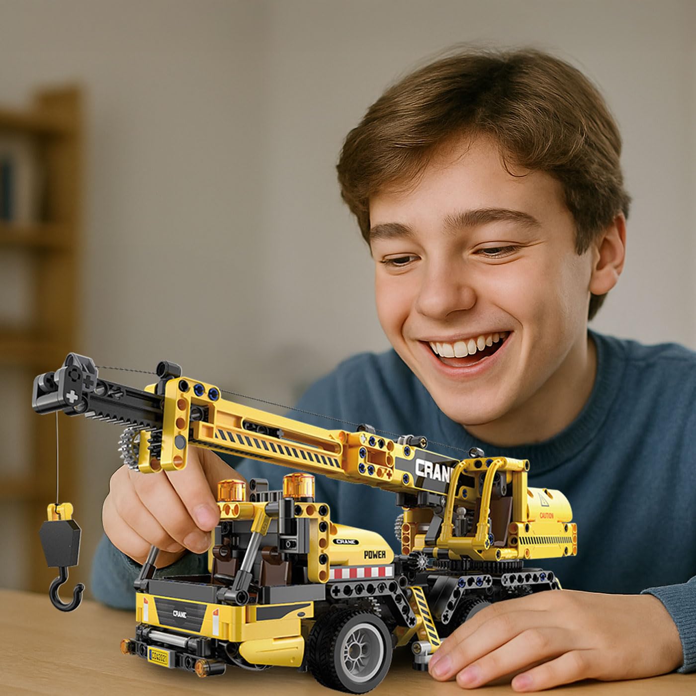 JAMARA 402886 CADA Mobilkran Bricks - Baustellenfahrzeuge ab 8 Jahre, Kinder Technik Jungen Spielzeug, Geschenkidee für Kids, Fahrzeug aus Klemmbausteinen, Detailgetreues Design