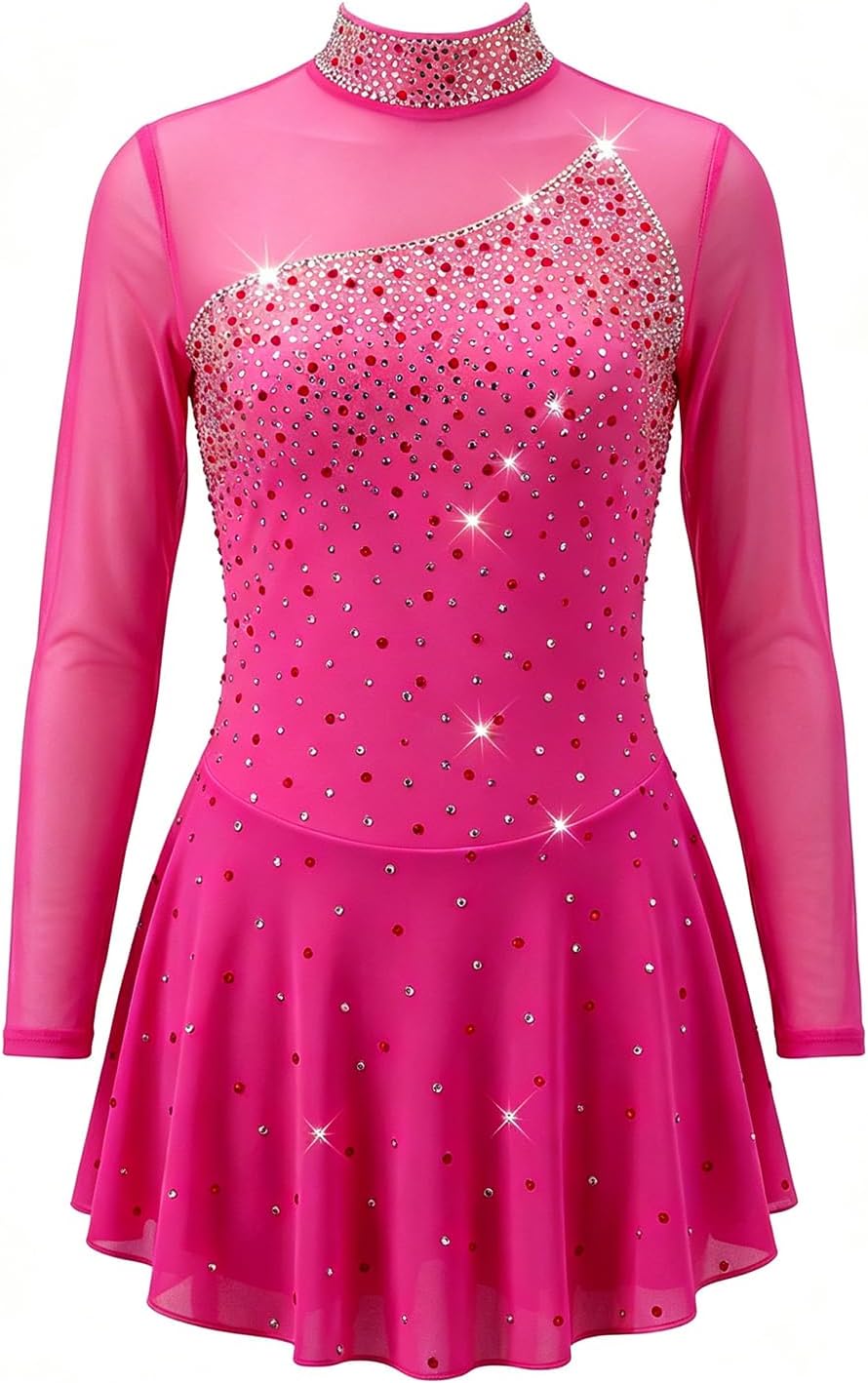 LIUHUO Ice Figure Skating Dress Competition Women's Girls | Long Sleeve,Comfort,Ventilate,Elastic,Support Customization,Shining Diamond