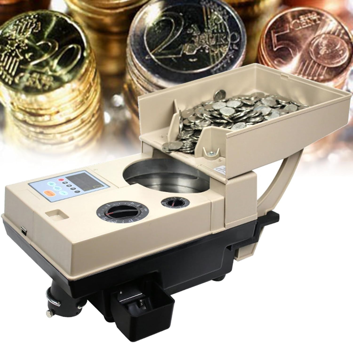 Contatore di monete, contatore elettronico di monete 1200 monete mini digitale automatico conteggio macchina preset/display denaro totale/controllo automatico guasto, per negozio banca ristorante