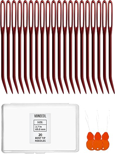 VONEEDL 20 agujas de tapiz de punta doblada con ojo grande Agujas de tejer de acero romo en caja de almacenamiento perfectas para ganchillo,