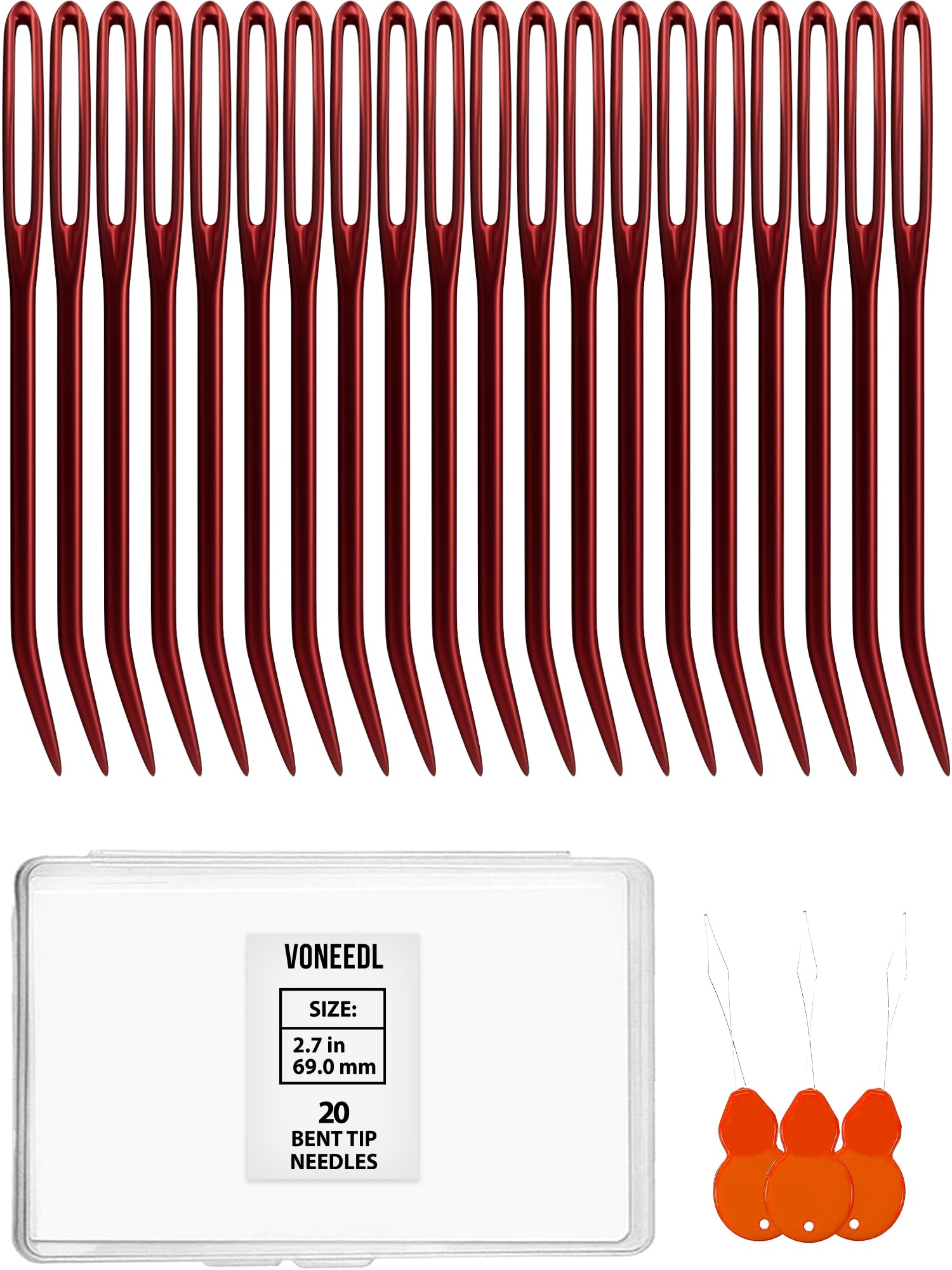 VONEEDL 20 PCS Bent Tip Tapestry Needles with Large Eye - Yarn Blunt Steel Knitting Needles in Storage Box - Perfect for Crochet, Weaving, Darning, DIY, and Crafting