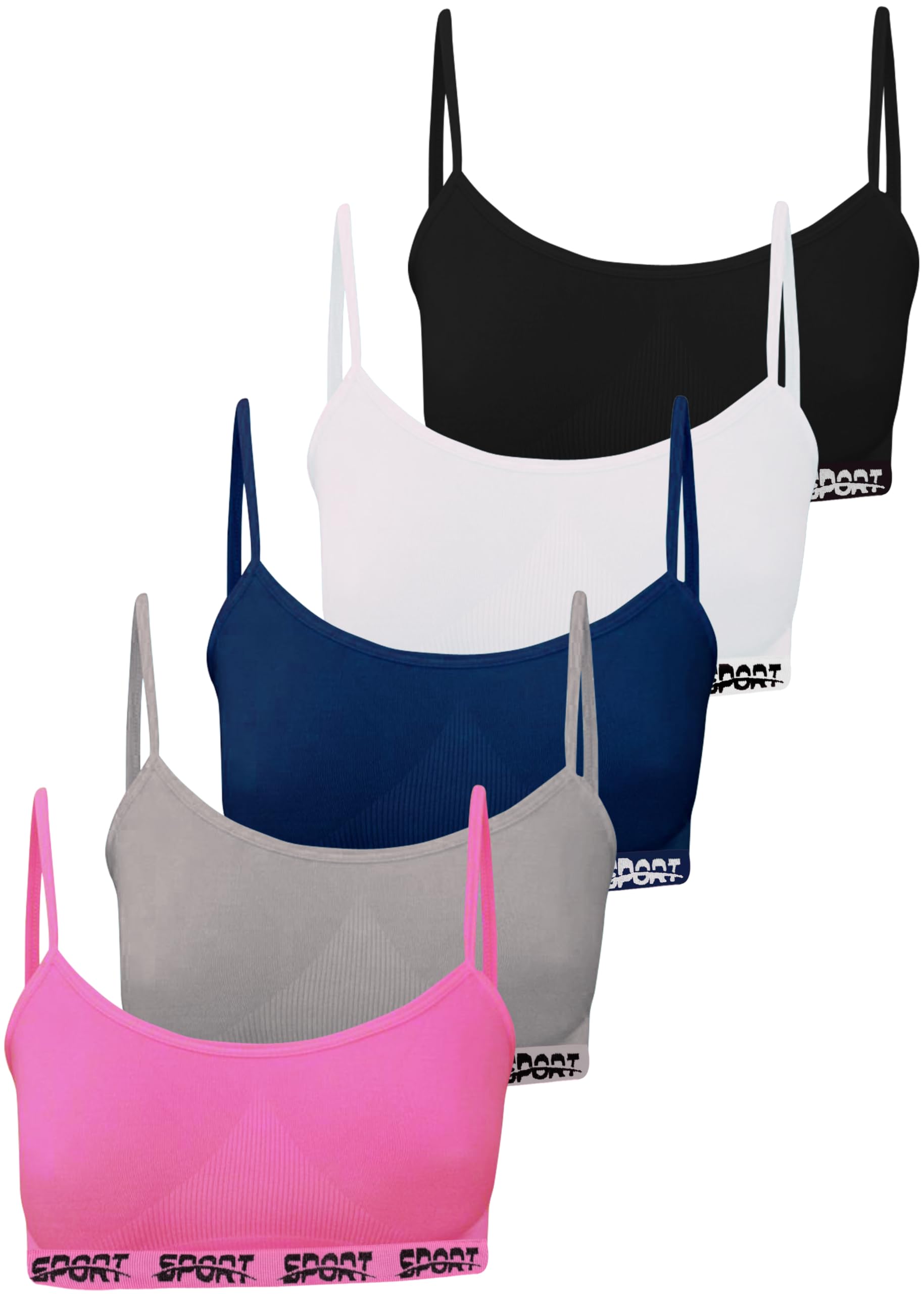 LOREZA ® 5 Bustiers pour Filles en Microfibre Soutien-Gorge de Sport sous-vêtements avec Dos Croisé et Bretelles Spaghetti 10 à 16 Ans
