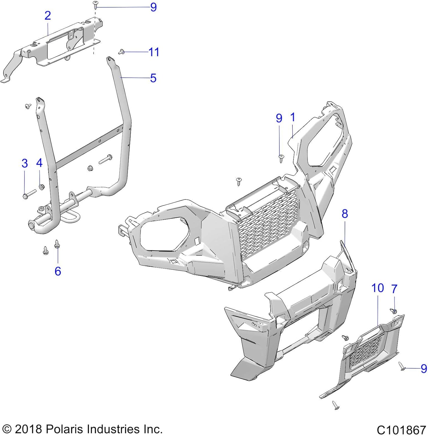 Polaris ATV Bumper Weld, Front, Medium Gloss Black, Genuine OEM Part 1025069-067, Qty 1