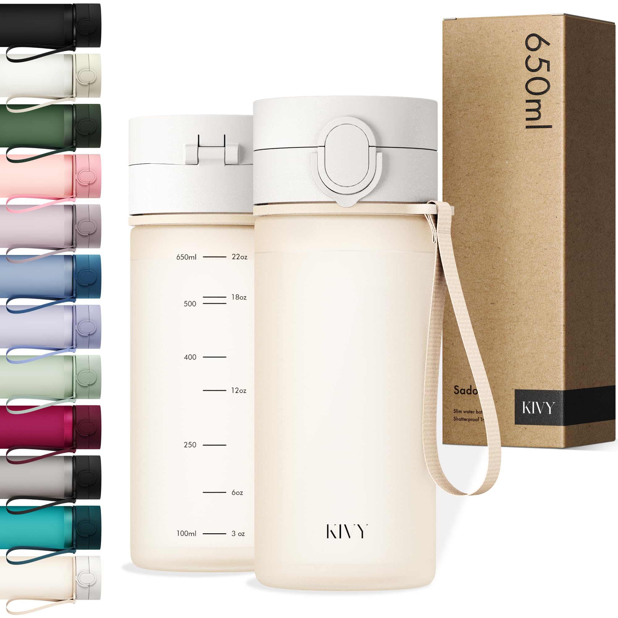 KIVY Trinkflasche 650ml [BPA FREI] Auslaufsicher & Spülmaschinenfest - Wasserflasche für Kinder & Erwachsene - Water Bottle Small - Trinkflasche Klein - Tritan Flasche für Kohlensäure geeignet