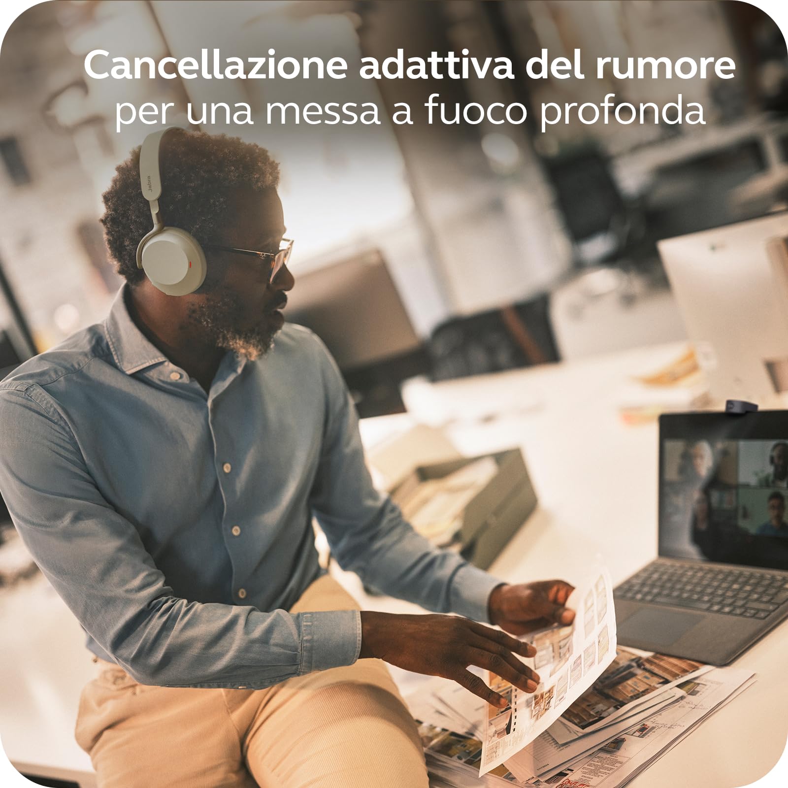 Jabra Evolve3 75 Cuffie Wireless Bluetooth con Microfono, Grigio Caldo
