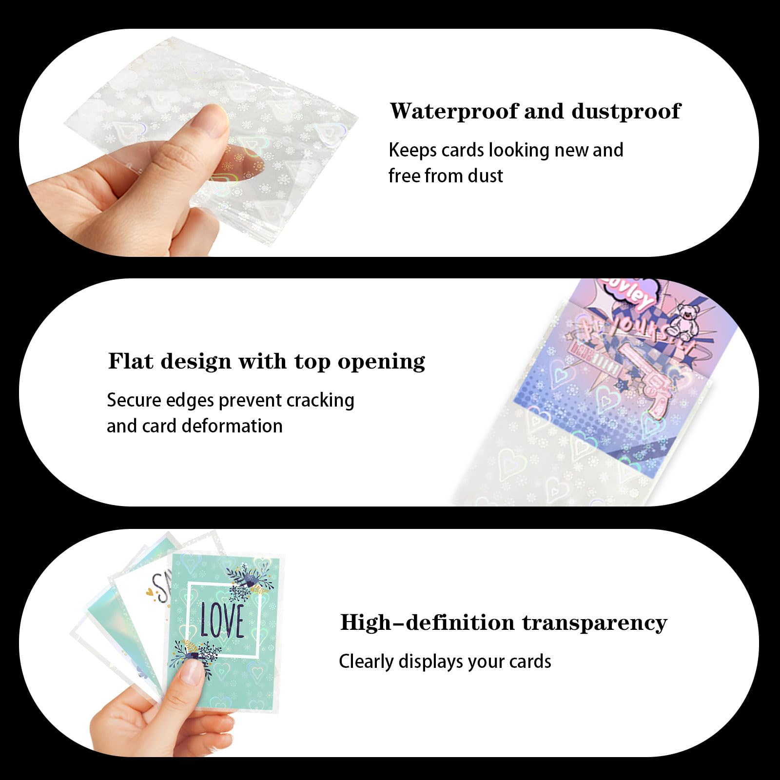Fatiya 200 Pieces Laser Flashing Photo Card Sleeves, Heart-Shape Rainbow Star Gemstone Transparent Trading Card Sleeves - Image 4