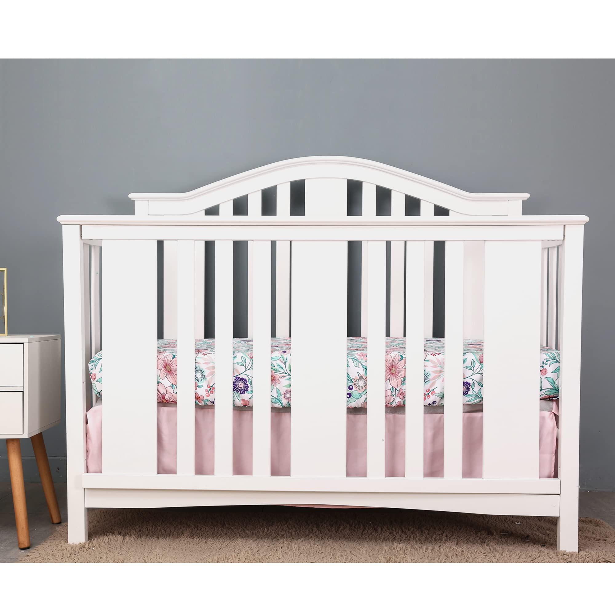 JumpBear Juego de ropa de cama de cuna para niñas y niñas, juego de cama de jirafa, diseño floral, para bebé, 4 piezas, incluye edredón de cuna, sábana bajera ajustable, manta de falda de cuna,