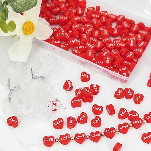 Miniatura 2 de MIIIM 200 cuentas de arcilla, cuentas de arcilla polimérica para cuentas del día de San Valentín, dijes de arcilla para pulseras, cuentas de corazón