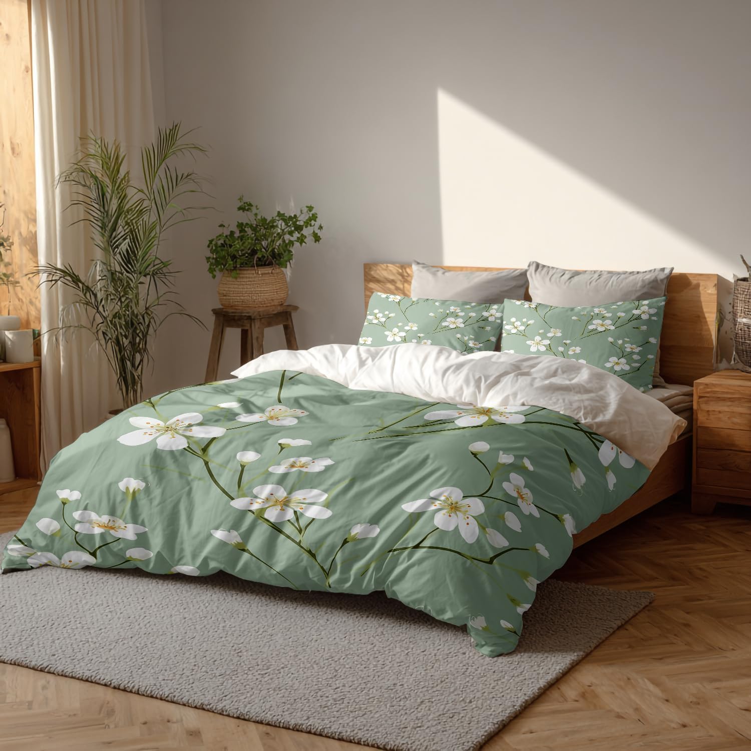 Batmerry Blending Blue Orange King Size 3 Pieces Bedding Duvet Cover Sets, Soft Flower Abstract with Vibrant Hues 100% Cotton Printed Duvet Cover for All Season