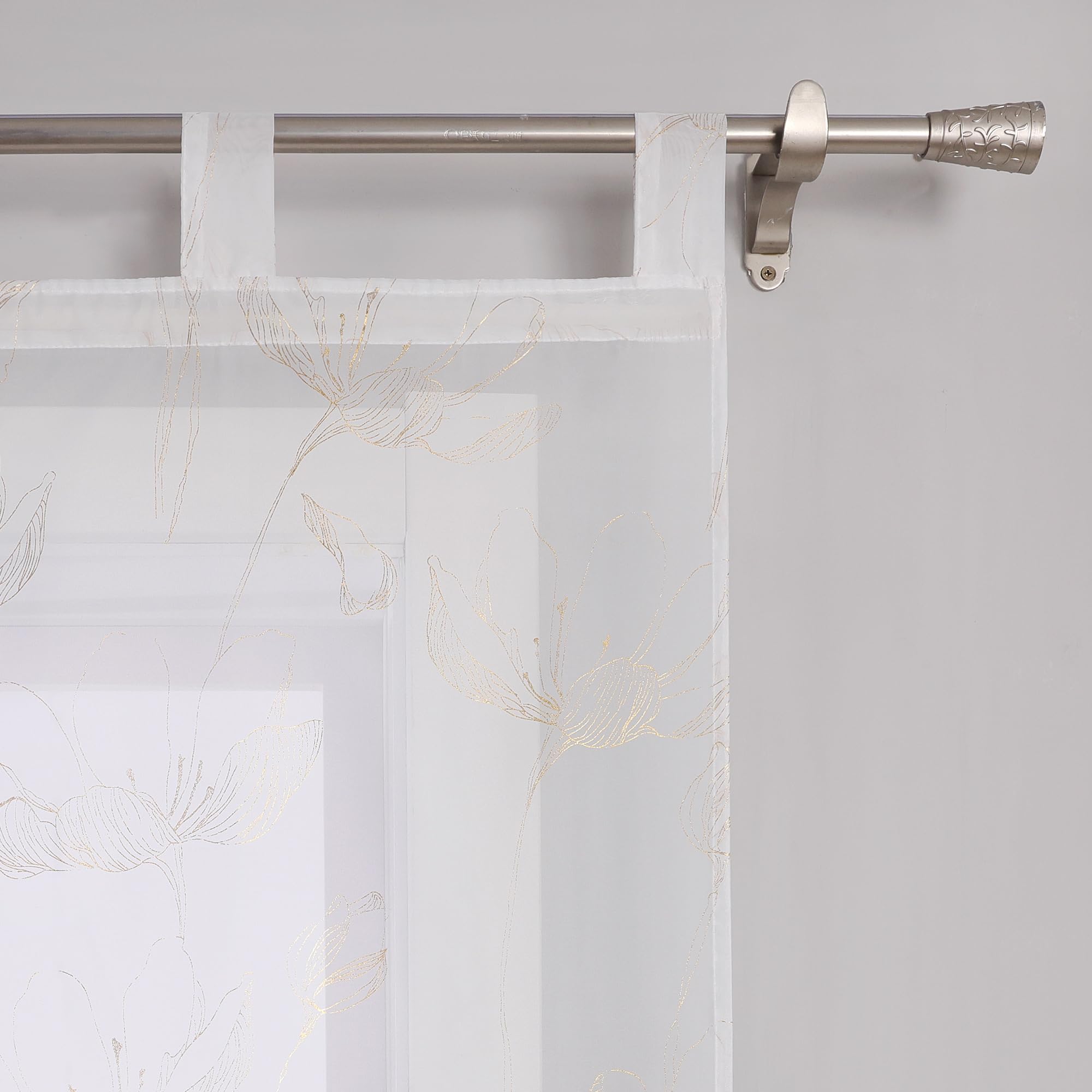 ESLIR Schiebegardinen Voile Flächenvorhänge Set 2er Schiebevorhang Wohnzimmer Gardinen mit Schlaufen Schlaufenschals Transparent Vorhänge Gold BxH 57x145cm 2 Stück