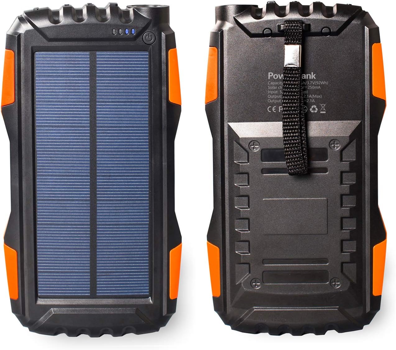 Friengood Solar Power Bank 25000mAh, Portable Solar Phone Charger External Solar Powered Battery Charger with Dual USB and LED Flashlights for iPhone, iPad, Android Cellphones and More (Orange)