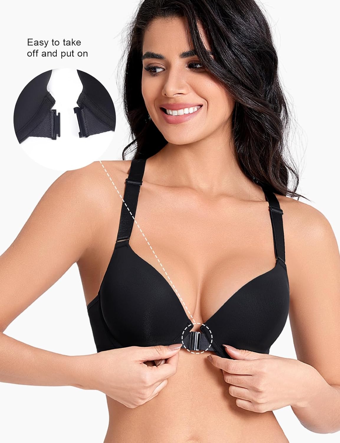 Front Closure Bras for Women Racerback Plunge Underwire Lightly Padded Seamless Bra B-DD Cups - Image 4