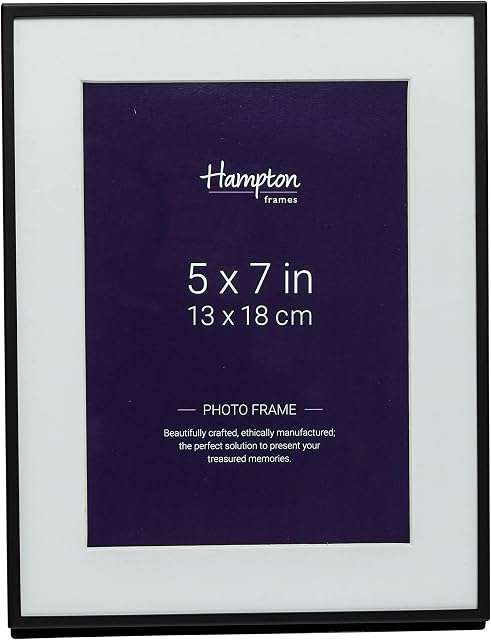 Hampton Frames MADRID Narrow Profile Photo Frame with Bevel Mount Matt Black 5x7 (13x18cm) M138B57