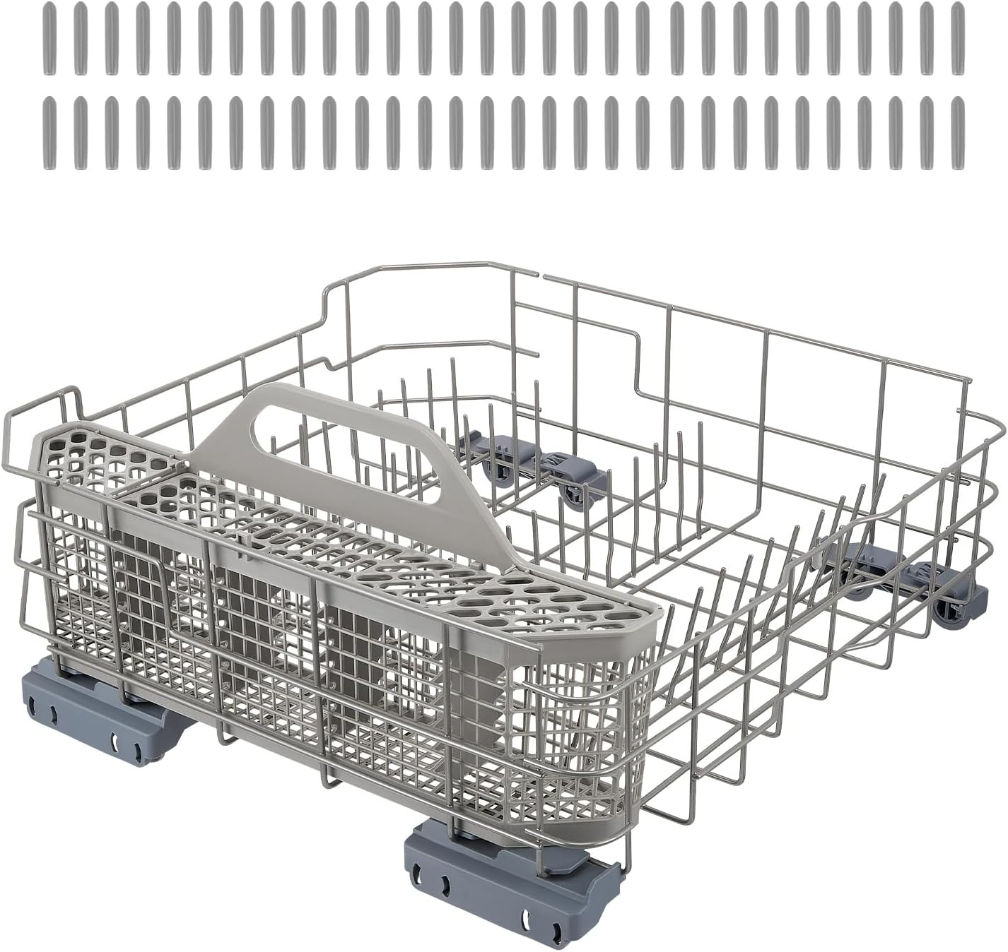 WD28X26099 WD28X34744 Dishwasher Lower Rack & WD28X10128 Silverware Basket Compatible with GE Dishwashers GDF510PSR3SS, GDF510PSD1SS, GDF535PSR0SS, Replace WD28X10346 WD28X22506 WD28X22696 WD28X24396