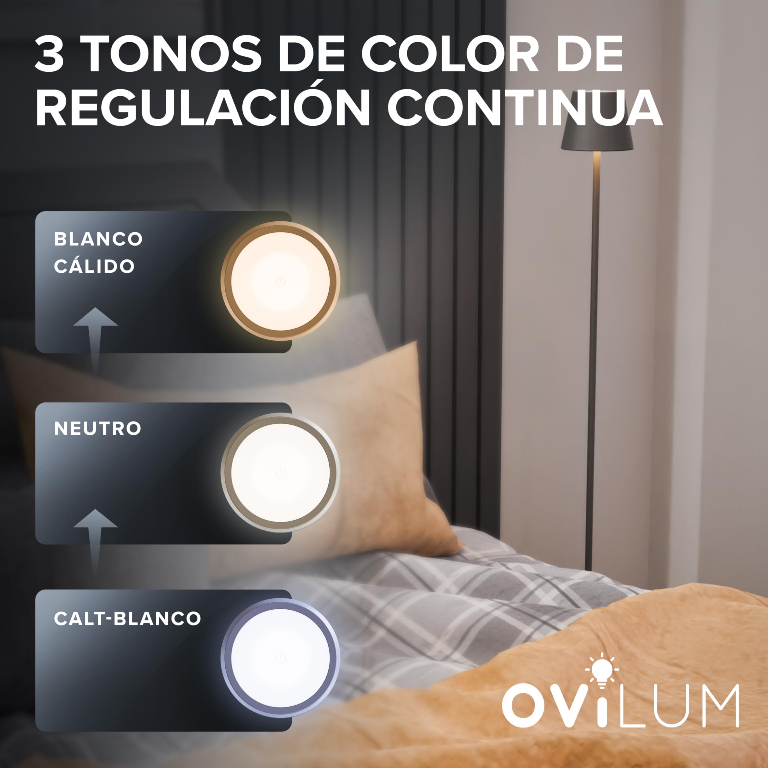 OVITEC ovilum Matar Lámpara de pie LED en aluminio antracita para interior y exterior inalámbrica Regulable | Blanco cálido/frío USB C recargable | Resistente al agua IP44 | Diseño moderno en gris.