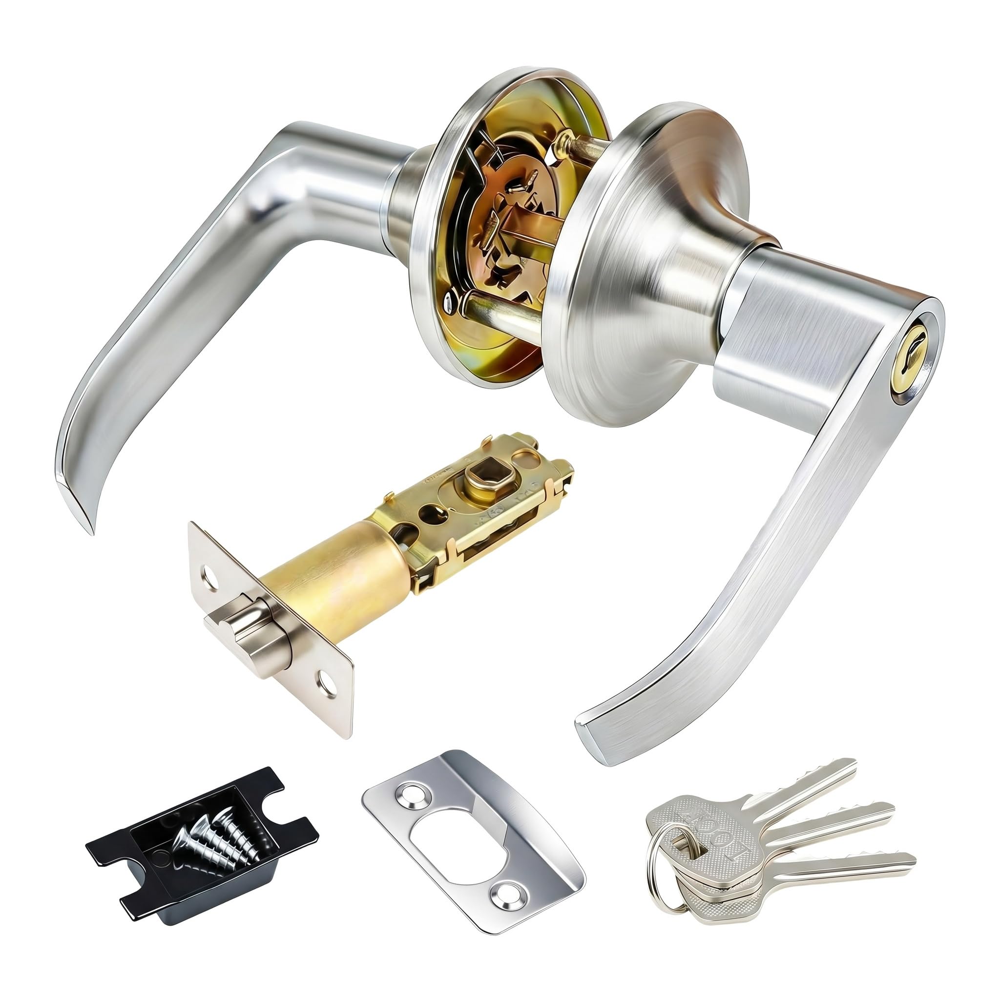 ZHUOmengyun Door Handle Lock Brass, Entrance Door Handle with Lock and Key Adjustable Latch Privacy Handles Security Bedroom Doors Locks for Bedroom Bathroom Kitchen Office