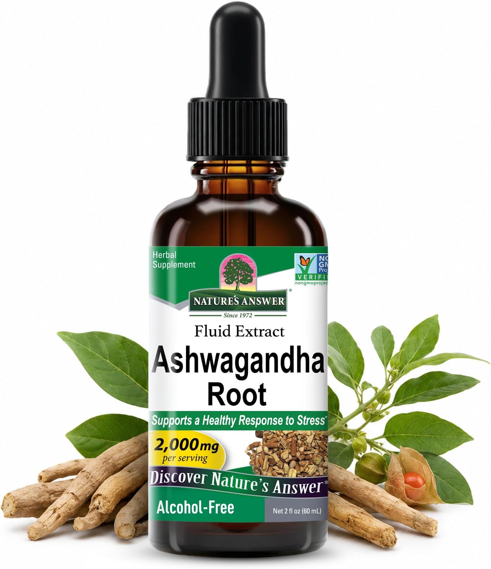 Nature's Answer Ashwagandha Root | Herbal Supplement Maintain Healthy Immune Function | Supports Body Against Stress | Gluten-Free, Alcohol-Free & Vegan 2oz