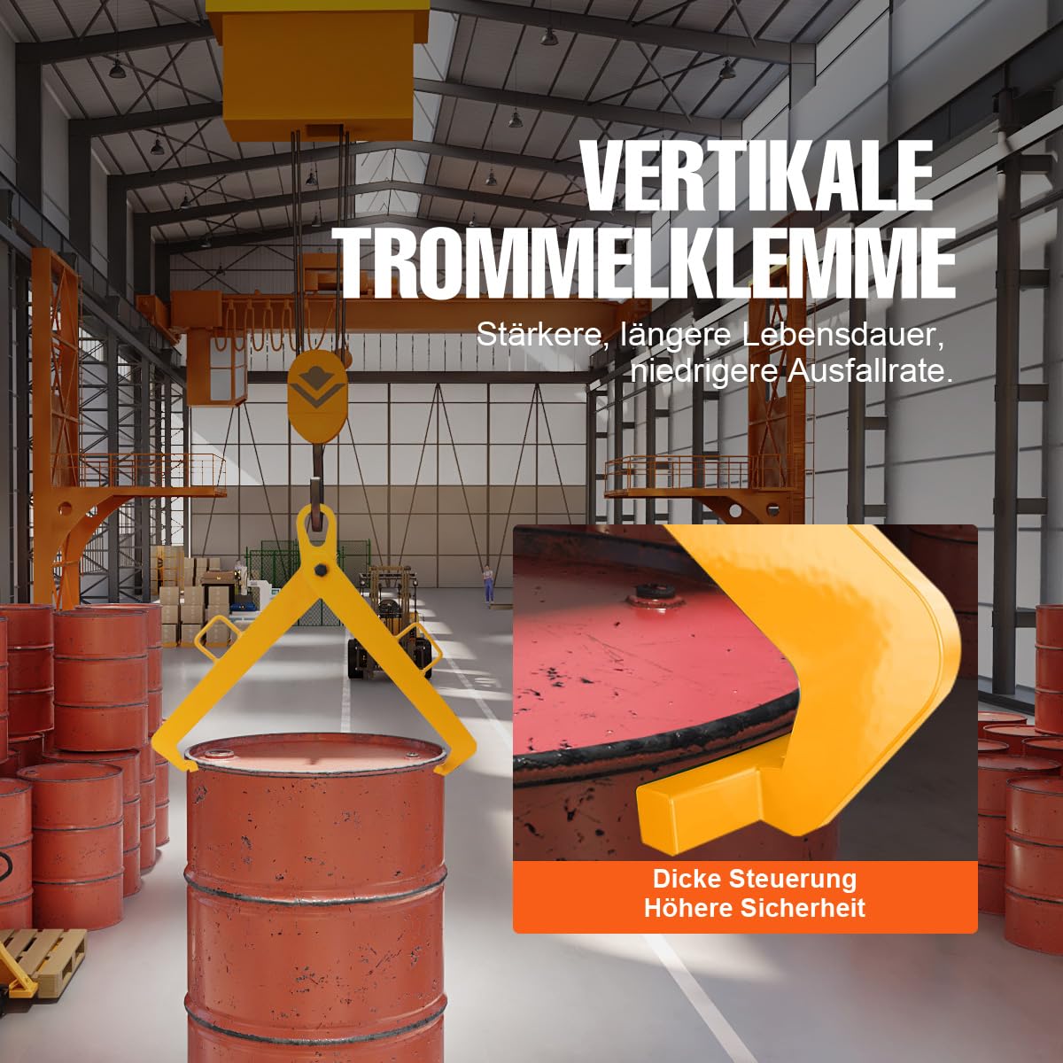 Fasskralle Kran Ölfass Hebezange Ölfass-Hebeklemme Fassheber Faßkralle Fassgreifer Fasswender Legierter Stahl Fasshebekralle Greifarm Heber Kralle vertikal 600kg Gelb