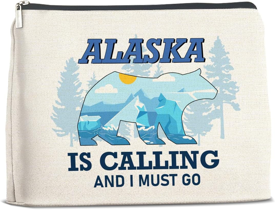 LyoGao Alaska Souvenirs Travel Essentials Makeup Bag, Alaska Cruise Lovers Portable Beach Cosmetic Bag for Women Girls Travelling