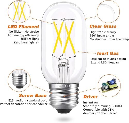 Miniatura 8 de Bombilla LED regulable E26, 5000 K, AIELIT 4 W T45T14, equivalente a 40 W, bombilla de filamento decorativo para baño, lámpara de cocina, colgante