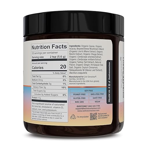 Miniatura 3 de Live Conscious Beyond Brew  Alternativa al café superalimento  Baja cafeína  Melena de león, Reishi, Cordyceps y Chaga para una concentración