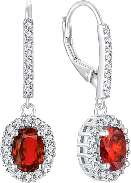 YL Drop Earrings 925 Sterling Silver 12 Birthstone Oval Cubic Zirconia Dangle Earrings for Women