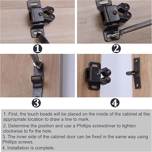 Miniatura 8 de 10 piezas de pestillo de gabinete de doble rodillo de cierre resistente con tornillos para puertas de armario de cocina, armario