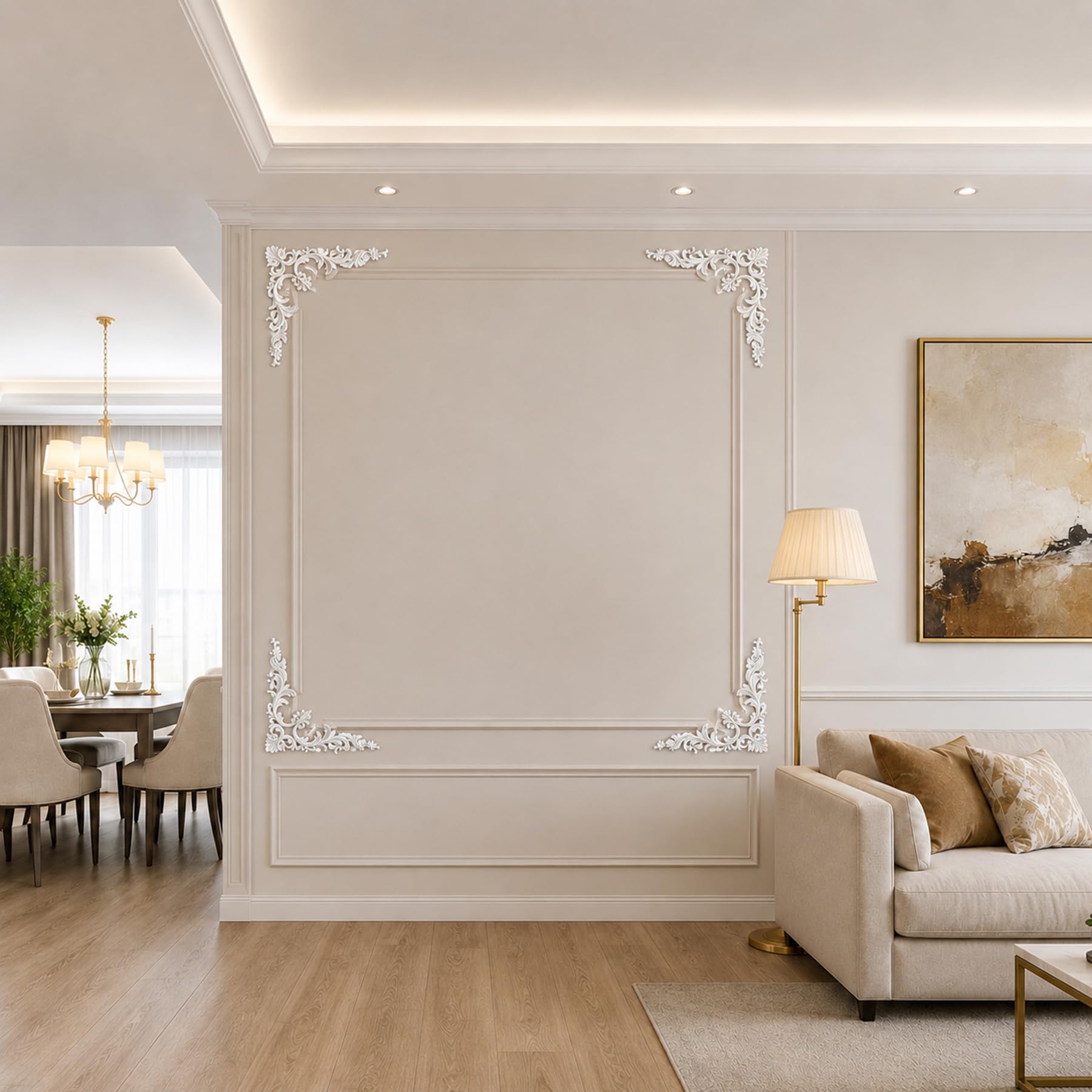 4 PCS Angolari Decorativi per Pareti E Soffitti in PU Modanature Angolari 3D con Decorazioni Floreali Profili Decorativi Verniciabili per Cornici E Angoli Elegante Finitura