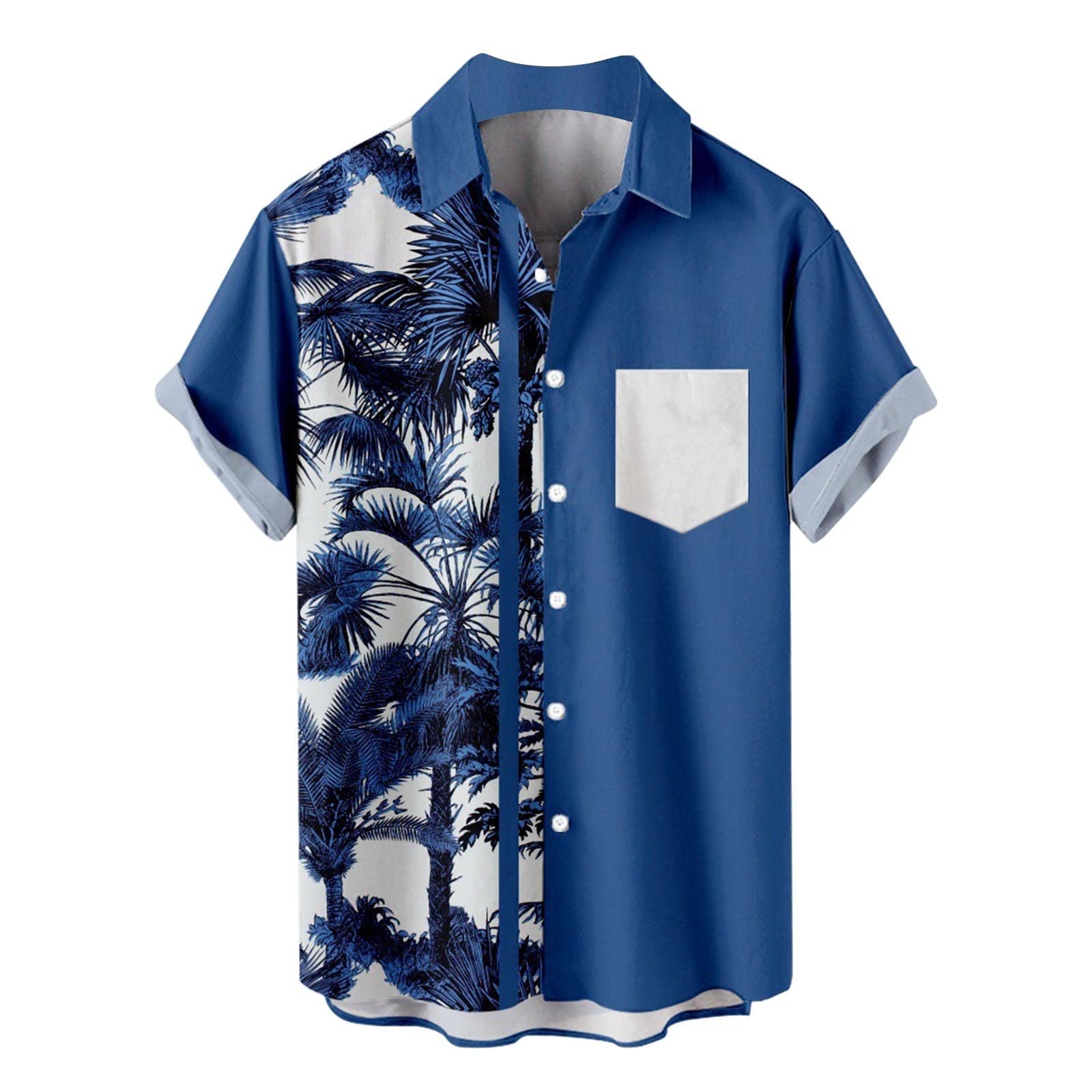 Chemise Hawaïenne Homme Caribbean Roundtree & Yorke - Bleu Profond Palmiers - XL