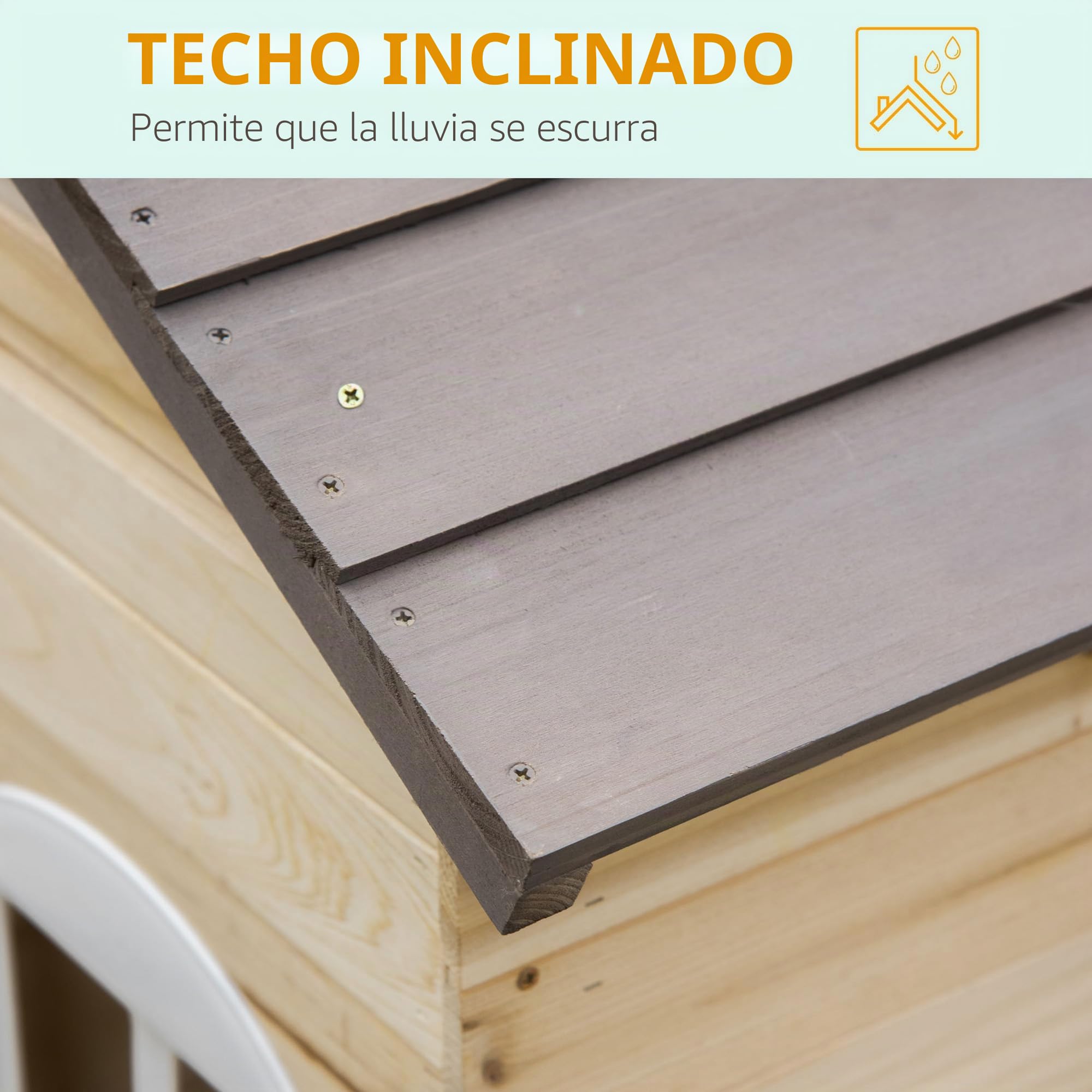 Outsunny Casa de Jardín Infantil de Madera Casa de Juegos Exterior para Niños de 3-7 Años con Ventanas 2 Jardineras y 1 Banco 113x94x134,5 cm Natural