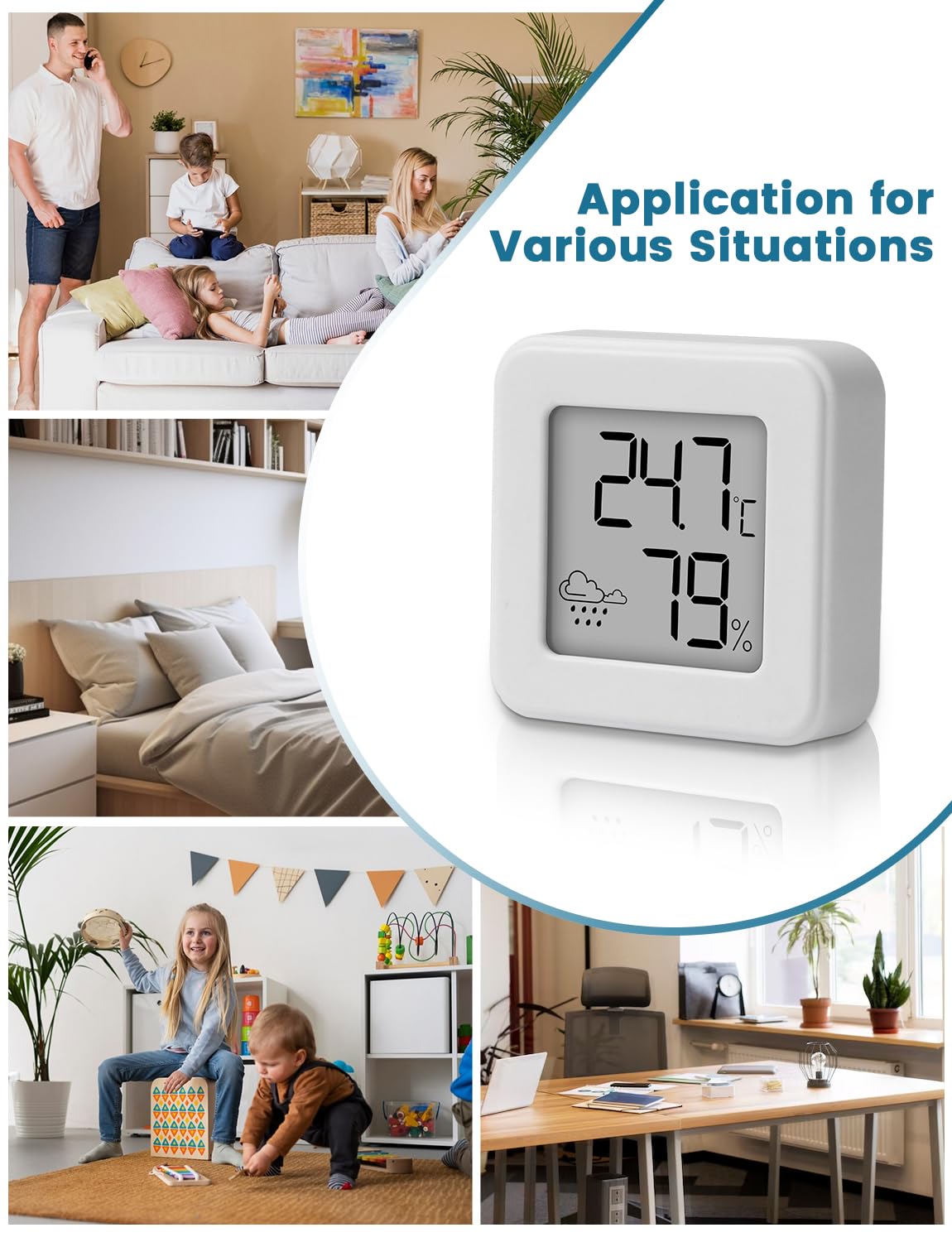 Mini Igrometro Termometro per interni, monitor della temperatura ambiente e misuratore di umidità Misuratore di temperatura e umidità, termometro d'atmosfera (bianco-1 pezzo)