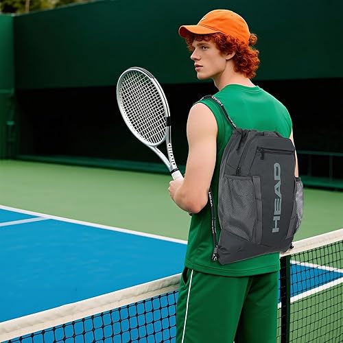 Miniatura 3 de HEAD Mochila de gimnasio impermeable para deporte con 2 bolsillos con cremallera, mochilas grandes con cordón para hombres con bolsillos laterales