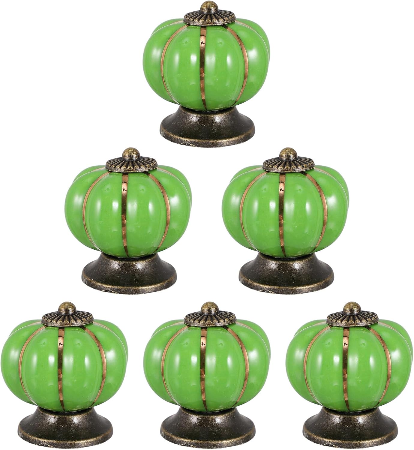 6pcs Pumpkin-shaped Ceramic Furniture Handle Set for Home Cabinets, Green