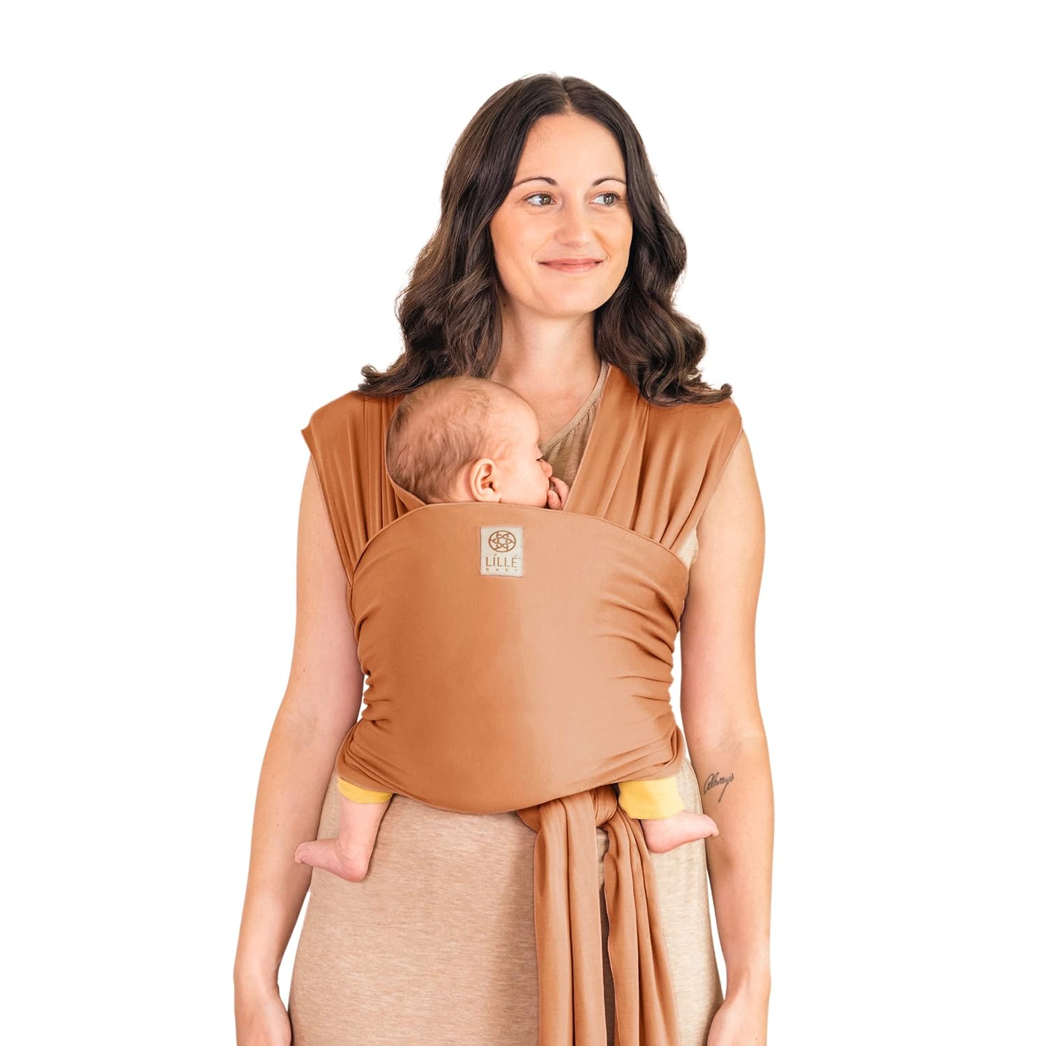 LÍLLÉbaby Dragonfly Wrap Ergonomic Baby Wrap Carrier for Infants, Comfortable & Supportive, Soft & Breathable, Adjustable Carrier for Babies 8-30 lbs (Butterscotch)