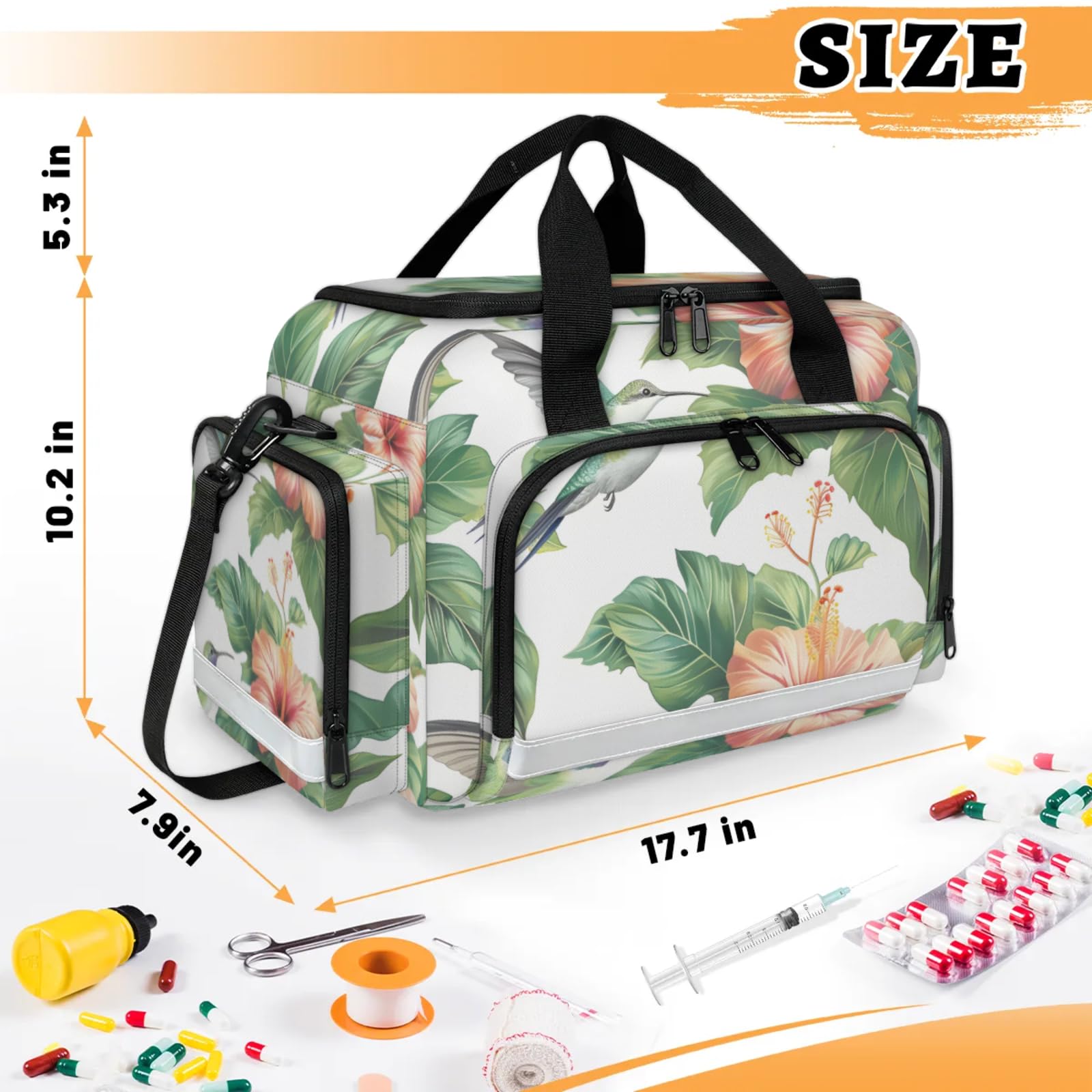 GzLeyigou First Aid Bags Empty, Cute Hummingbird Emergency Bag First Aid Kit Multiple Compartment Kit Carrier On Call Trauma Bag For Paramedics Emergency Medical Supplies Kit