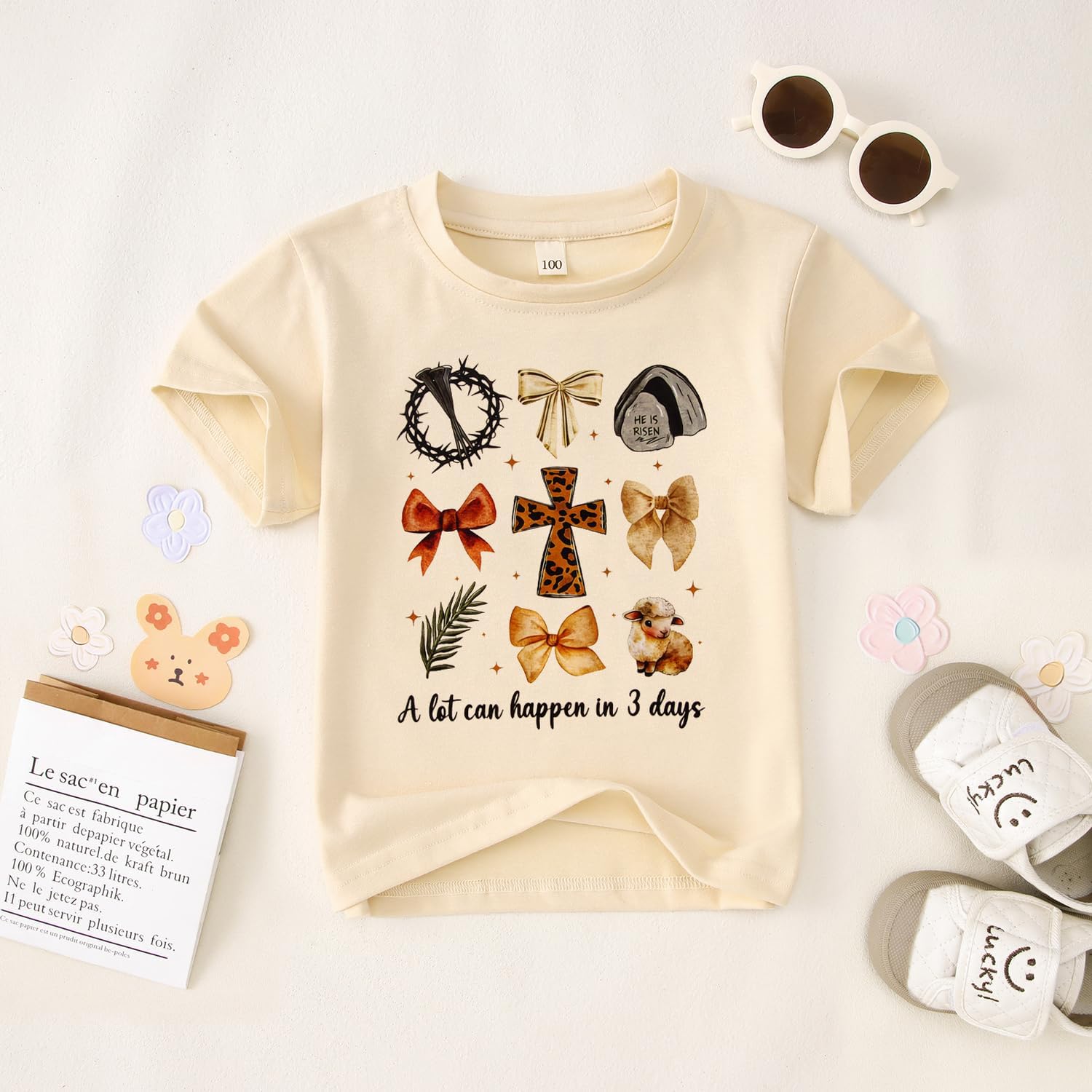 Ritatte Toddler Girls Easter Christian T-Shirt A Lot Can Happen in 3 Days Shirt Kids Religious Graphic Tee Short Sleeve Top
