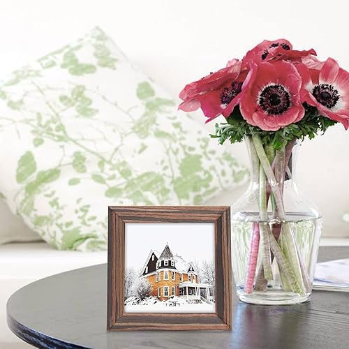 Miniatura 5 de Marcos de fotos de grano de madera de ébano de 5 x 5 pulgadas, cuadrados, clásicos, de madera natural, paquete de 6 unidades para montaje en pared y