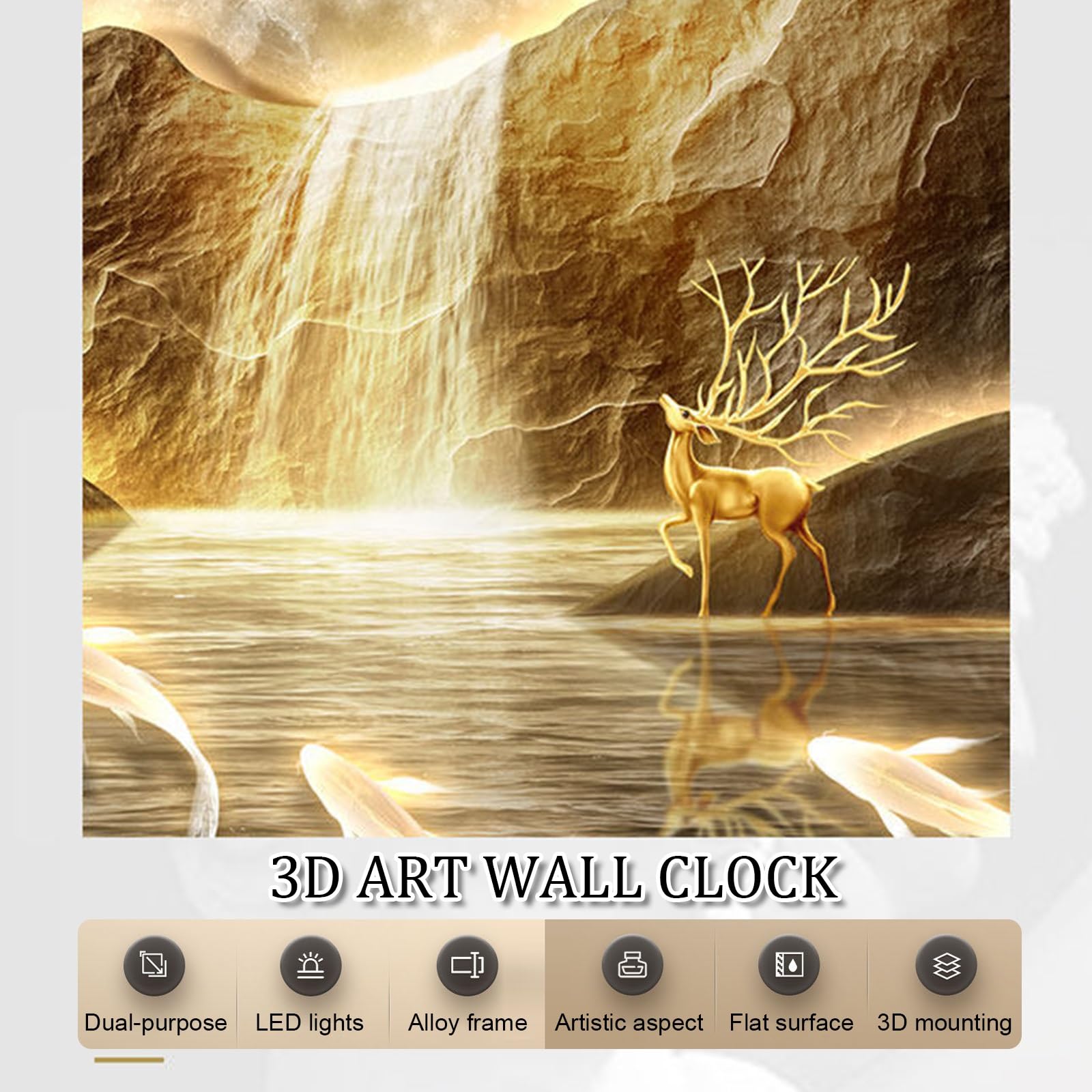 Reloj de pared 3D, reloj decorativo silencioso con luz para el hogar, oficina, baño, cocina, dormitorio, escuela, diseño grande y elegante