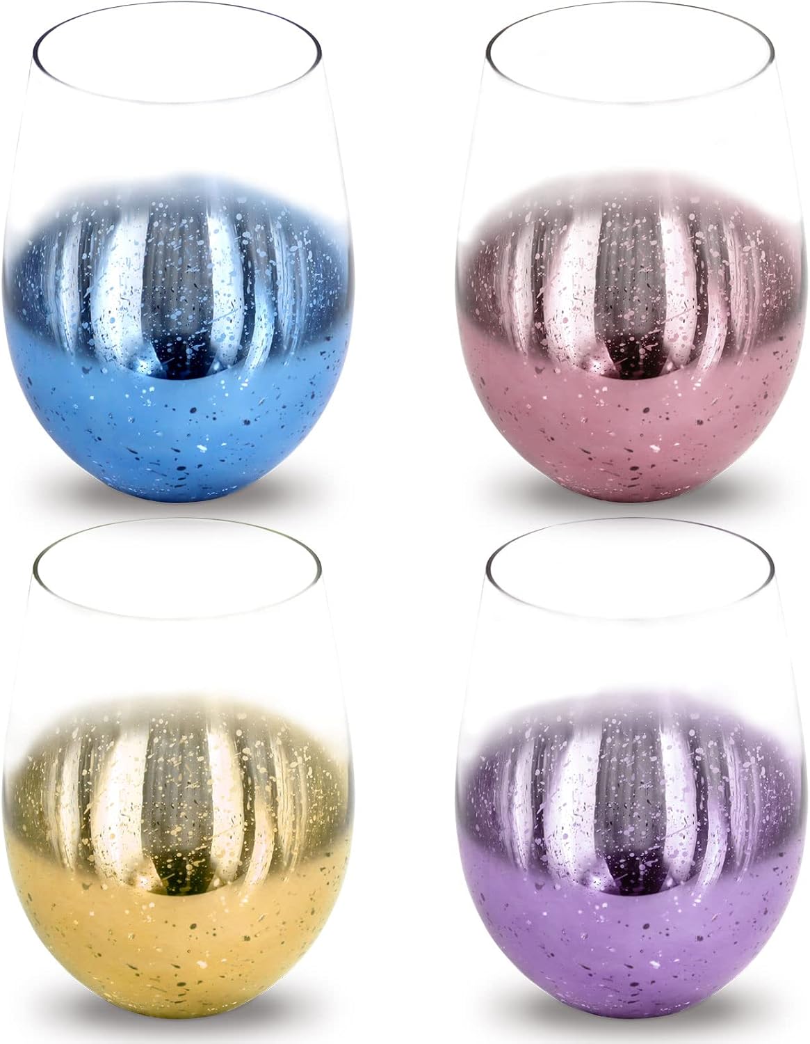 Unique Stemless Wine Glasses Set 4, Crystal Drinking