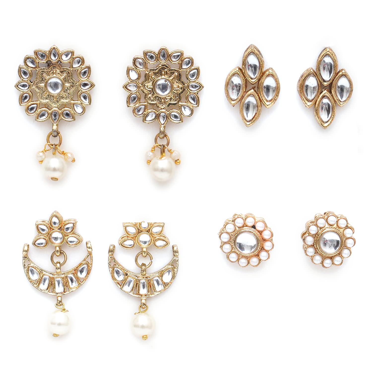 Karatcart Set of 4 Handcrafted Kundan Earrings Combo for Women (33010326)