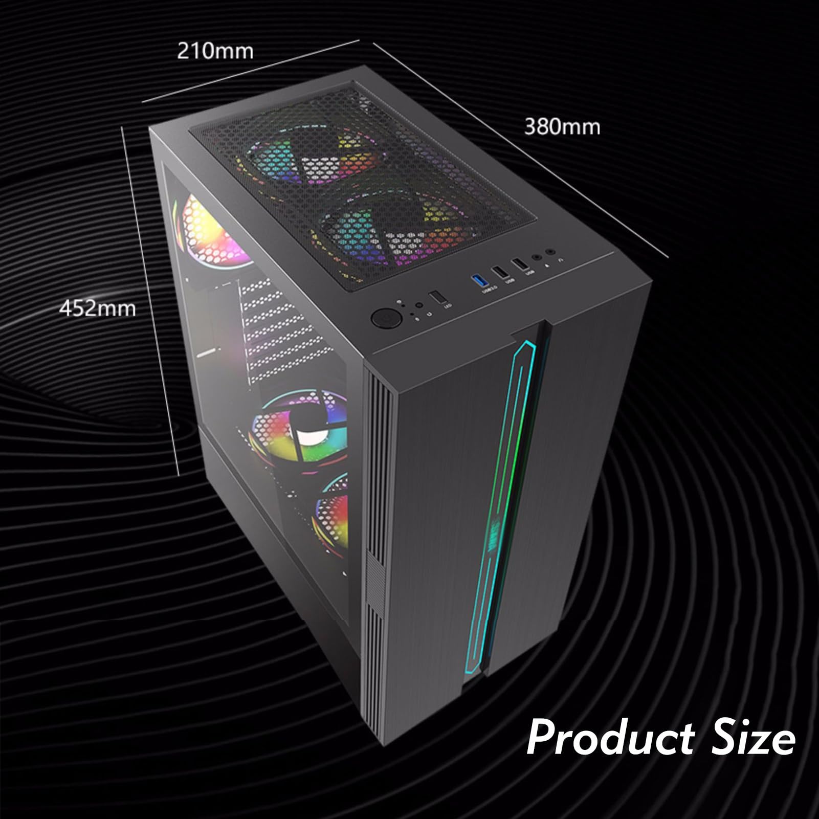 Obudowa komputera, obudowa do gier ATX, wyposażona w listwę świetlną RGB, obudowa Mid-Tower ATX M-ATX ITX, wentylator 6x120mm, panel boczny ze szkła hartowanego