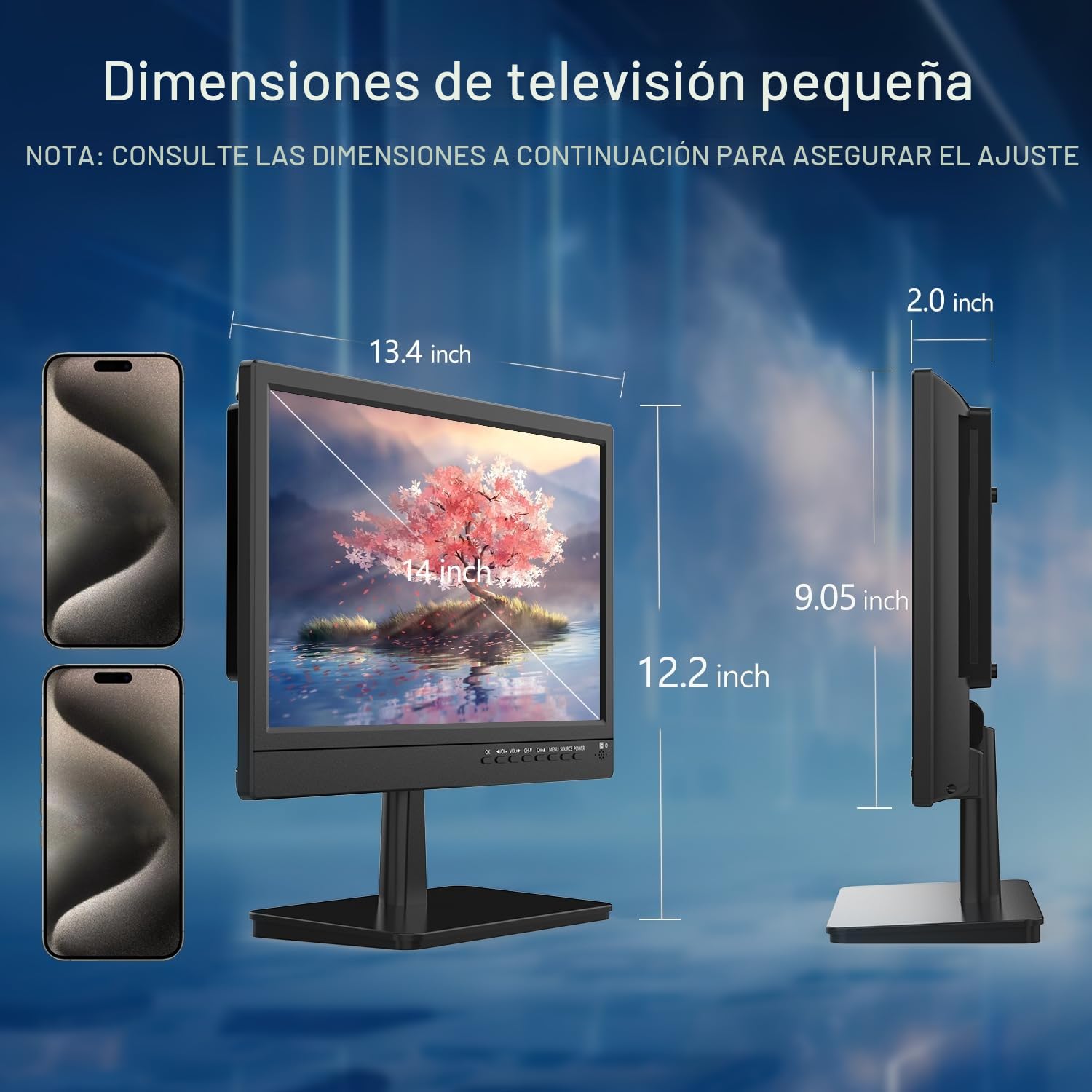 ZOSHING 14" 1080P Screen TV,14 Pulgadas pequeña Televisores con Recepción freeview y Antena,AC-cambios/DC-12V,HDMI USB y VGA Puertos de Entrada para Camper/Monitores/cocinas