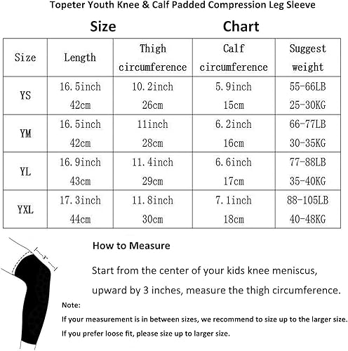 Miniatura 6 de Topeter Rodillera acolchada de compresión para piernas para niños, muslos juveniles, soporte protector para espinilleras, 1 par