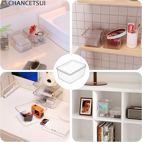 Miniatura 6 de Contenedores de almacenamiento con tapas contenedor apilable multiusos para organización del hogar y la oficina, pequeños contenedores de plástico