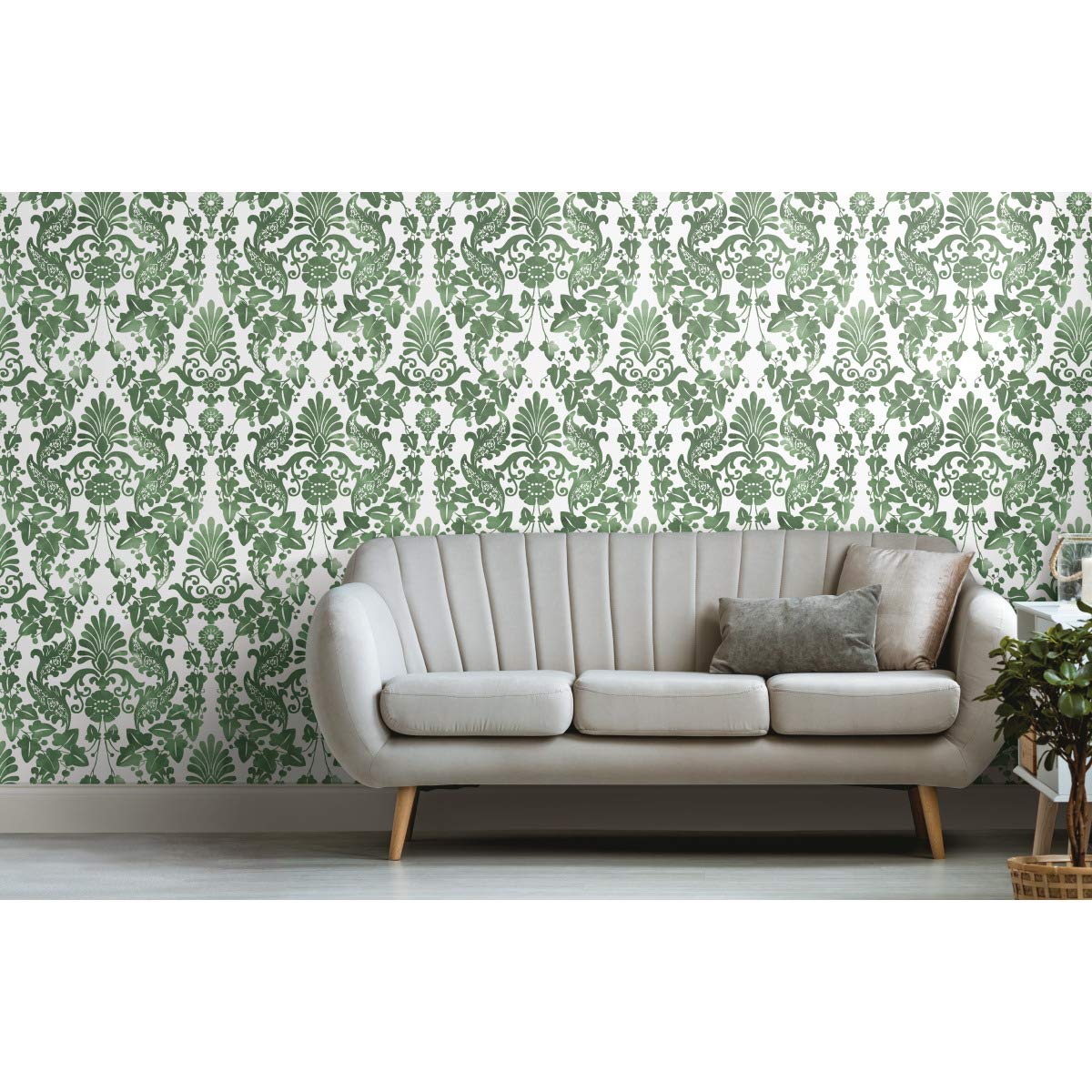 RoomMates RMK11596RL Green Vine Damask Peel and Stick Wallpaper, 45.7 x 47.9 cm - Image 2