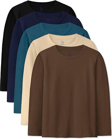 5 Pack Boys Long Sleeve Shirts Cotton T-Shirts Tees Kids Clothes Tagless