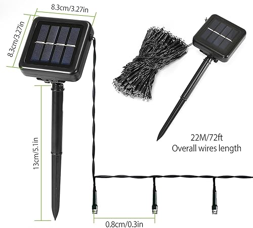 Miniatura 9 de Guirnalda de luces LED solares con 200 luces LED  72 pies con 8 modos, luz blanca, decoración impermeable para exteriores