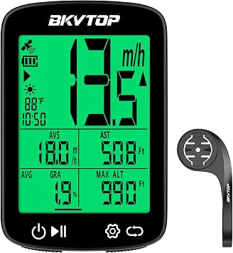 GPS Bike Computer Wireless Cycling Computer with Green Auto Backlight, 2.4 Inch Easy to Read LCD Speedometer Odometer, IPX7 Waterproof, Auto Start Stop for Road Mountain Bike MPH KMH