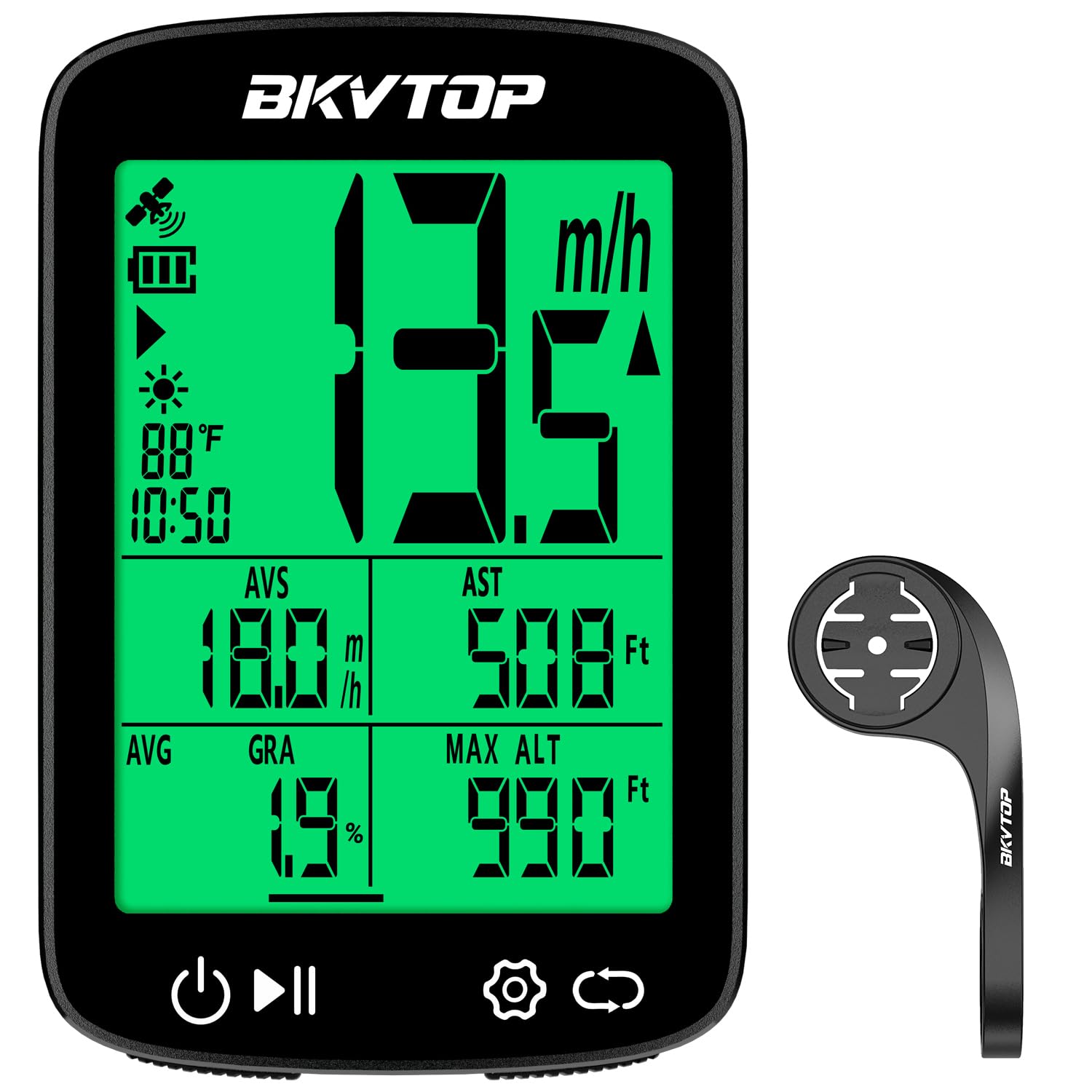 BKVTOP Wireless GPS Bike Computer, 50g, 2.4" Screen, IPX7, 28H Runtime | Bicycle Speedometer Odometer, Green Auto Backlight, Auto Start Stop, MPH/KMH, Altitude and Gradient Data